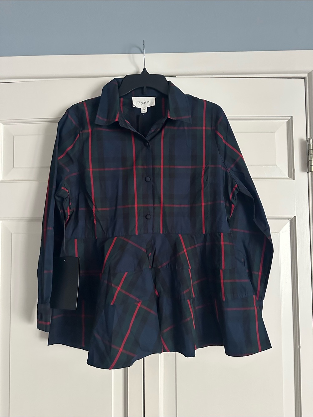 Pomander Place Navy and Red Plaid Button-Down Shirt